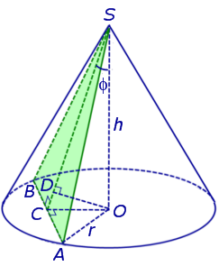 Площадь сечения конуса плоскостью проходящей через вершину конуса