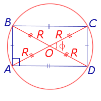 Площадь прямоугольника радиус описанной окружности и угол между диагоналями
